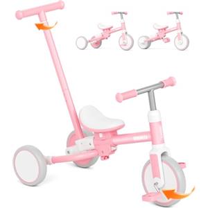 KORIMEFA Triciclo Bambini 1 anno con barra di spinta, triciclo per bambini 5 in 1 da 1 a 3 anni, sedile regolabile, pedali rimovibili, Bicicletta per Bimba e Bimbo (rosa)