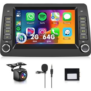 Hodozzy 【2+64G】Hodozzy Carplay Autoradio per Fiat Panda 2002-2012,7 Pollici Stereo auto Bluetooth con Android Auto/WiFi/GPS/RDS/FM/USB+Telecamera Retromarcia
