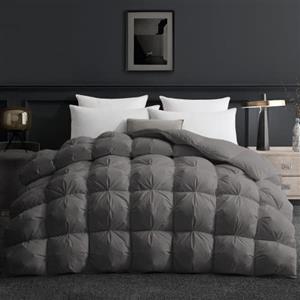 Deodar Piumino in Piuma d'Oca Singolo Invernale, 155X200cm Per 4 Stagioni, Tessuto Puro Cotone Biologico, Traspirante, Lavabile, Approvato Öko-Tex e RDS, 420 gr/m², Grigio Scuro