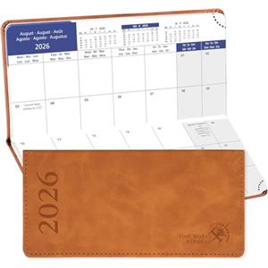 POPRUN Agenda Mensile 2026 Tascabile, 17 x 8 cm, Monthly Planner 2026 (Gen. 2026 - Dic. 2026), Copertina Morbida in Pelle PU, 2 Pagine per Mese, Carta Spessa da 80 GSM, Marrone BN