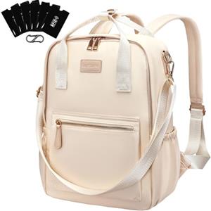 Leathario Zaino Donna Antifurto e Impermeabile, Zaino Portatile per Laptop 13.3 Pollici, Università, Lavoro e Uso Casual, Regalo Donna, Beige