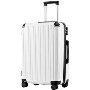 COOLIFE valigia trolley valigia rigida valigia trolley da viaggio realizzata in materiale ABS con lucchetto TSA maniglia telescopica e 4 ruote gemellari (Bianco, 67cm)