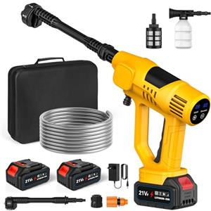 WIWOLER Idropulitrice a Batteria, 65 Bar Idropulitrice Portatile senza Fili con 2 x 3.0Ah Batterie, Ugello 6 in 1, 10 Livelli di Pressione Regolabili, Tubo da 5M, Schermo Tattile a LCD, per Auto e Giardino