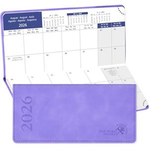 POPRUN Agenda Mensile 2026 Tascabile, 17 x 8 cm, Monthly Planner 2026 (Gen. 2026 - Dic. 2026), Copertina Morbida in Pelle PU, 2 Pagine per Mese, Carta Spessa da 80 GSM, Lilla LAC