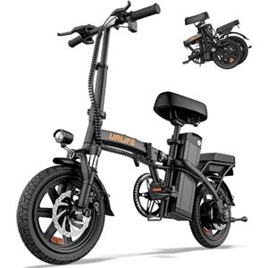 URLIFE Bici Elettrica, 14" Bicicletta Elettrica Pieghevole con 3 Modalità di Guida, Batteria Rimovibile 48V 7.5Ah Autonomia di 60 km E-bike da per Adulti e Adolescenti Nero