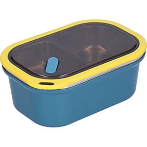 lyrlody 1,2 L Lunch Box Termico con 2 Scomparti e Posate in Acciaio Inox Box a 2 Strati Contenitore Porta Pranzo Ermetico Portatile per Adulti e Bambini 20 x 14 x 8 cm(Blu)