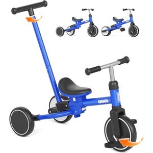 KORIMEFA Triciclo Bambini 1 anno con barra di spinta, triciclo per bambini 5 in 1 da 1 a 3 anni, sedile regolabile, pedali rimovibili, Bicicletta per Bimba e Bimbo (blu)