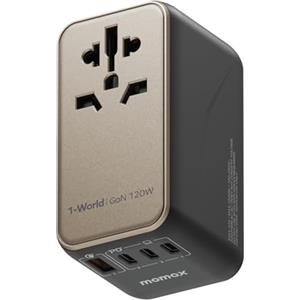 MOMAX 120W GaN Adattatore Universale da Viaggio Carica Rapida USB C, Spina da Viaggio per Vision Pro con 3USB C 1USB A, Adattatore Presa Americana,Adattatore Presa Inglese, Giappone UE Australia, ecc.