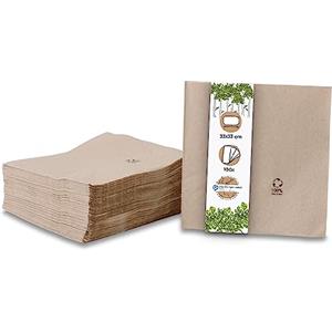 GREENBOX Tovaglioli ecologici biologici in carta riciclata, tovaglioli di carta di alta qualità, 33 x 33 cm, 100 tovaglioli da cocktail non sbiancati, biodegradabili, compostabili, marrone