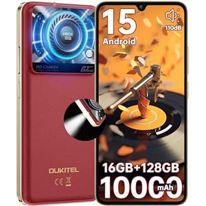 OUKITEL C60 Smartphone Android 15-10000mAh Telefono Cellulare 16GB RAM + 128GB ROM(TF 1TB) Cellulari 4G,6.88" HD+ 90Hz,AL 110 dB/Torcia 120 Lumen/13MP+8MP/Impronta digitale/Face ID/Dual SIM/OTG,Rosso