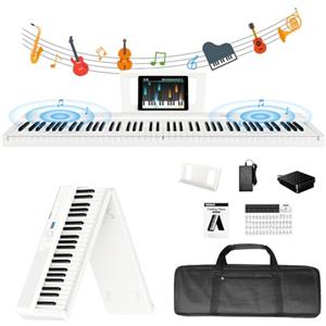 TERENCE 30W Pianoforte digitale Il pianoforte elettronico pieghevole più sottile e leggero Tastiera pesata a 88 tasti Touchpad a specchio Con interfaccia Bluetooth e MIDI Suona stili diversi Bianco