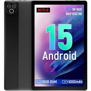 Laptok Tablet 10.1 pollici Android 15, 16GB RAM, 1332 * 800 HD丨5G WiFi丨BT5.4, Tab PC con Doppia Fotocamera, Android Tablet con Doppio Altoparlante, Batteria 5000mAh, GMS Widevine L1 (Nero)