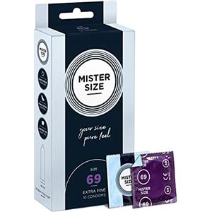 MISTER SIZE - Pure Feel Profilattici Lubrificanti (Extra Sottili, Extra Lubrificati) / Taglia Individuale 69 mm a un Pacco da 10 - Preservativi Sottili 100% Lattice Naturale