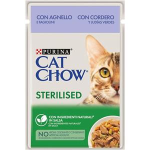 Purina Cat Chow Sterilised - Alimento Umido per Gatti Adulti Sterilizzati con Agnello e Fagiolini, Busta da 85g
