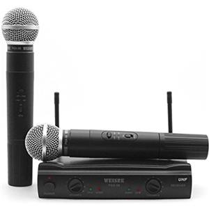 QiCheng&LYS Microfono wireless, Microfono VHF professionale a doppio canale Sistema di microfono wireless con 2 microfoni trasmettitori dinamici portatili per feste, conferenze, karaoke (PGX58)
