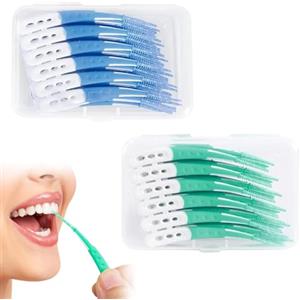 Oiieco 120 pezzi Gum Soft Picks - Spazzole interdentali in silicone delicato per spazi interdentali, bastoncini per la pulizia dei denti ricaricabili come ricambio per stuzzicadenti (blu, verde)
