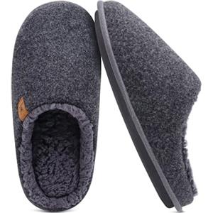 KuaiLu Pantofole da Uomo Invernali Feltro,Calde Peluche Pelose Foderata Pantofola,Comoda Memory Foam Ciabatte Indoor outdoor Antiscivolo Suola Slippers Grigio Taglia 40