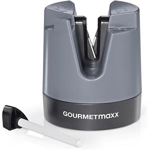 GOURMETmaxx Affilacoltelli | Adatto a tutti i coltelli e le forbici grazie alla regolazione automatica dell'angolo | Funzionamento manuale - con supporto extra solido | Con asta per lucidare