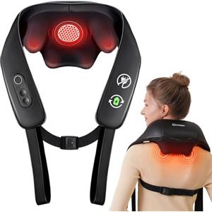 KNQZE® Massaggiatore cervicale senza fili, Massaggiatore schiena e collo ricaricabile, Massaggiatore shiatsu 4D con impastamento profondo, Riscaldamento al grafene potenziato, Regalo festa della mamma