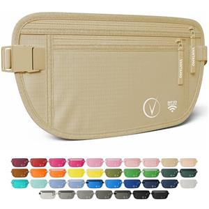 Vantamo Marsupio Uomo & Donna Ultrapiatto con protezione RFID, Marsupio Antiscippo con Cintura Regolabile, Ideale per Corsa e Escursioni e Viaggi, Leggero Cintura Portasoldi Sicuro