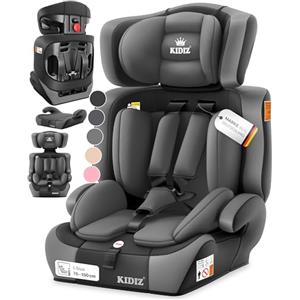 KIDIZ Seggiolino auto per bambini, gruppo 1 + 2 + 3, 9 - 36 kg, cintura di sicurezza a 5 punti, seggiolino auto, poggiatesta regolabile, rialzo del sedile da 1 - 12 anni, stabile e sicuro
