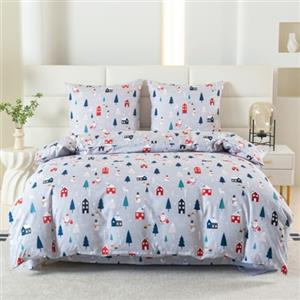 Cotton Market Completo Lenzuola Matrimoniali Cotone - 200x200 cm - Copripiumino Matrimoniale Set con Cuscino 70x80cm - Biancheria da Letto a Fantasi - Natale, Grigio