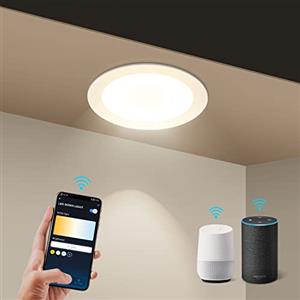 Aigostar Faretti LED da Incasso Intelligenti ultrasottili, 6W. Compatibile con Alexa e Google. Luce dimmerabile da 3000-6500K. Controllo Vocale, Controllo Wi-Fi Wireless. [Classe energetica A +]
