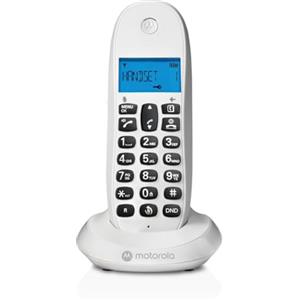 Motorola C1001CBW+ - Telefono cordless digitale DECT - Modalità blocco chiamate, ID chiamante, vivavoce, rubrica da 50 numeri, schermo retroilluminato - Bianco