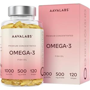 AAVALABS Omega 3 2000mg ad Alto Dosaggio - Olio di Pesce Omega 3 Capsule - Integratore Omega 3 1000mg EPA 500mg DHA per dose giornaliera (2 capsule) - Fish Oil Puro Non-OGM Fonte di Acidi Grassi - 120 softgel