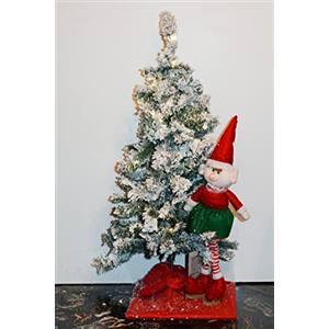 Aurora Store Albero di Natale INNEVATO con LUCI e Pupazzo Elfo GIULLARE Natale Completo, 45/60/90 cm, Alberello Verde Abete Germogliato Bianco con Incorporato CAPANNA E NATIVITA' (45 cm)
