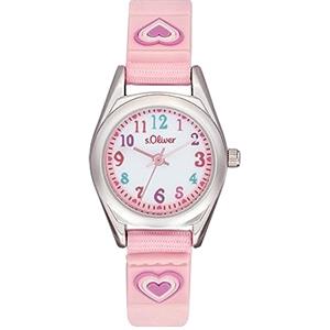 s.Oliver Orologio da polso Ragazze Bambini Orologio al quarzo Analogico, con Cinturino in nylon, Argento, 3 bar impermeabile, viene fornito in scatola regalo orologio, 2036765