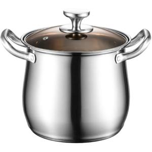 EasyByMall Grande pentola profonda in acciaio inox a induzione, pentola a casseruola, pentola a doppia maniglia per zuppa di pollo per uso domestico può cuocere a vapore e cucinare