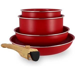 MENASTYL Batteria da cucina rimovibile impilabile - per tutti i piani cottura, compresi quelli a induzione, rivestimento in ceramica antiaderente senza PFAS - Gamma Colorama - Colore Magenta - 2