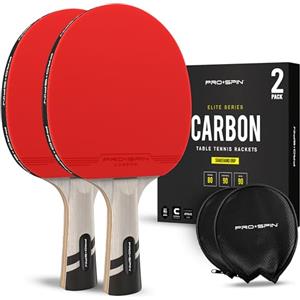 PRO-SPIN PRO SPIN Racchetta Ping Pong in Fibra di Carbonio - 7 strati, Gomma Offensiva, Spugna 2 mm e Custodia - Confezione da 2 - Dai il Massimo con la Racchetta Ping Pong Serie Élite in Carbonio