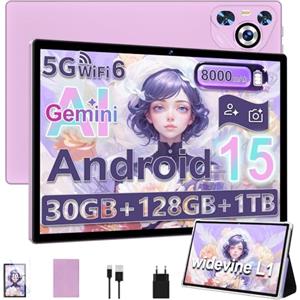 Dghrti Tablet 30GB RAM 128GB ROM(TF 2TB Espandibile), 10 Pollici 8000mAh/ WIFI 5G/ BT5.0/ OTG/ GPS, Camera 5+8 MP, Certificazione GMS, Widevine L1, Tablets Corpo in Metallo con Custodia Protettiva -Viola