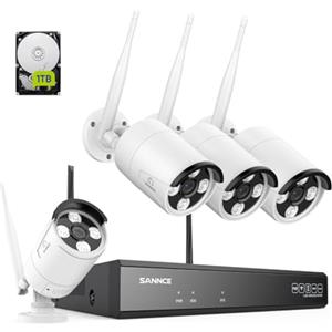 SANNCE outdoor, Kit Videosorveglianza WiFi Super HD 5MP NVR 8 Canali con 1TB HDD 4 Wireless Telecamera IP 3MP Intelligenti Microfono AI Rilevazione Umana Sistema di Sorveglianza Eseterno IP66-1TB HDD