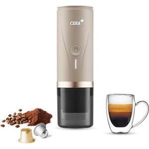 CERA+ Macchina per caffè espresso portatile elettrica con auto-riscaldamento in 3-4 minuti, mini macchina per il caffè da 20 bar con batteria ricaricabile（crema）