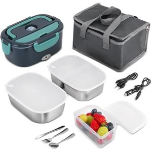 SIUHEN Schiscetta Pranzo Riscaldabile Scaldavivande Elettrico Portatile Porta 80W Lunch Box Termico Portapranzo Portavivande Cibo Contenitore Riscaldante Baracchino Auto Thermos Acciaio 12V/24V/220V 1.5L