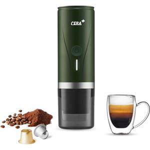 CERA+ Macchina per caffè espresso portatile elettrica con auto-riscaldamento in 3-4 minuti, mini macchina per il caffè da 20 bar con batteria ricaricabile（verde）