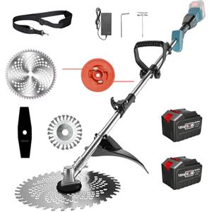 Fiutazge Decespugliatore a Batteria, Tagliabordi Elettrico,Tagliaerba a Batteria con 2 4.0Ah Batterie e 4 Tipi di Lame per taglio prato