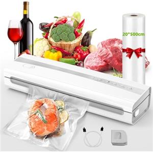 Kejector Macchina Sottovuoto Alimenti 5 in 1, sigillatrice per sottovuoto,5m rotolo sottovuoto, taglierina per sacchetti, tubo sottovuoto, modalità asciutto/bagnato per la conservazione degli alimenti