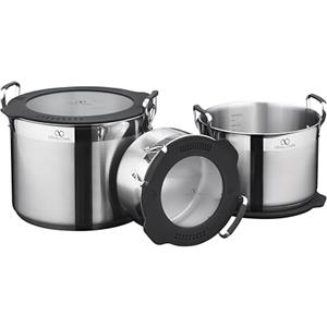 BERGNER INFINITY CHEFS Batteria da cucina multifunzione in acciaio, salvaspazio, 28-24-20cm linea Ratio