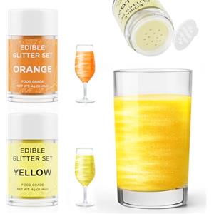 Waysroma Glitter Commestibili Arancione e Giallo, Waysroma 2 Colori Glitter Commestibili per Torte Glitter Alimentari Brillantini Commestibili per Drink, Cocktail, Fondente, Cioccolato, Pasqua Biscotti (4g)