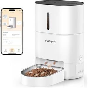 DUDUPET Distributore Automatico Cibo Gatti- Dispenser Cibo Gatti 4L, Controllo Remoto WIFI 2.4G, Registrazione Vocale di 10 Secondi, Ciotola in Acciaio Inossidabile