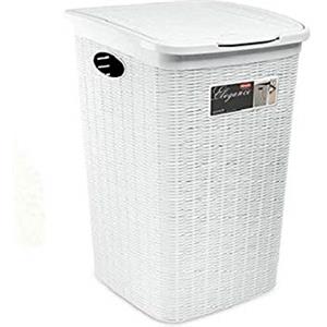 Stefanplast Portabiancheria Effetto Cesto Vimini per Bagno 50 LT Secchio per Biancheria Sporca Bagno Elegance Colore Bianco