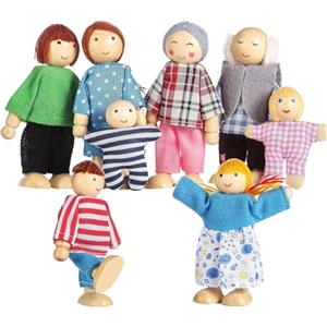 Générique Figure per casa delle bambole | 8 pezzi figure in legno di famiglia, articolate per il gioco d'imitazione, camera da , scuola, asilo , ragazze ragazzi