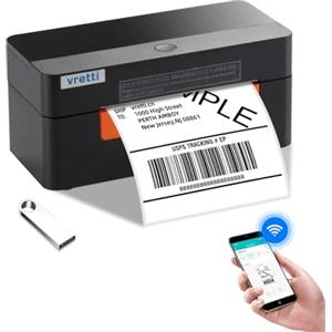 vretti Stampante per Etichette WiFi,Stampante Termica 4x6,Adatto Alle Piccole Imprese per Stampare Etichette di Spedizione,Compatibile Con le Piattaforme di Spedizione Ebay e Amazon,Nero-Arancio
