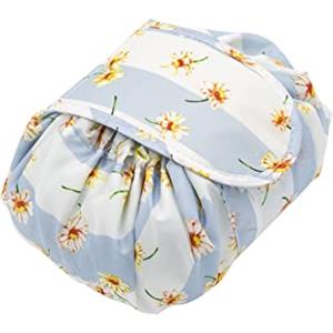 ONEGenug - Beauty case in velluto con coulisse, organizer per articoli da toeletta in un solo passaggio, astuccio per cosmetici per donne pigre, Cactus bianco