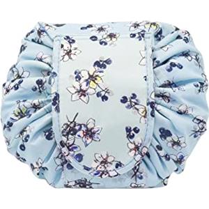 ONEGenug - Beauty case in velluto con coulisse, organizer per articoli da toeletta in un solo passaggio, astuccio per cosmetici per donne pigre, blu cielo