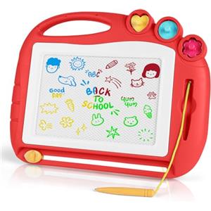 OFFCUP Lavagna Magnetica per Bambini 4 Colori Cancellabile Magnetica con 3 Timbri Magnetici e 1 Penna Giochi Bambini 3 4 5 Anni Lavagnetta Magica Regalo per Bambine e(Rosso)